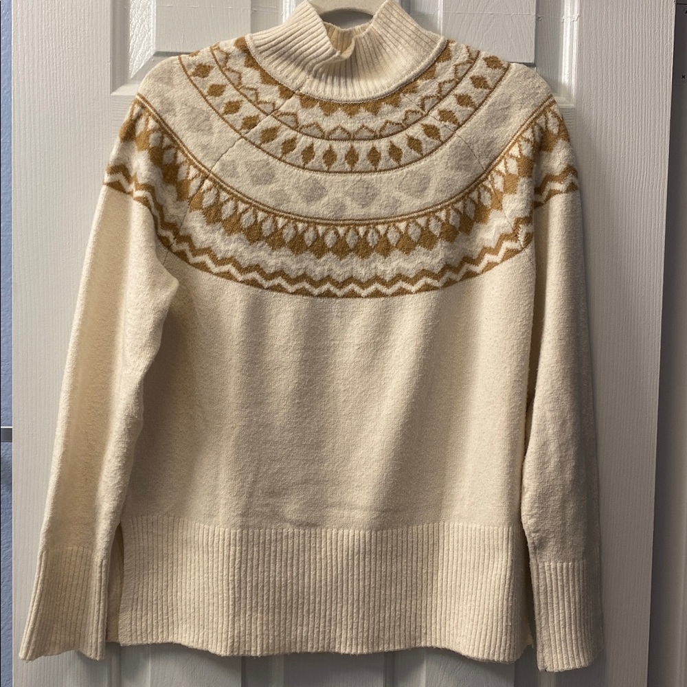 Women's Style & Co. Cream and Tan Fairisle Cowl neck Sweater